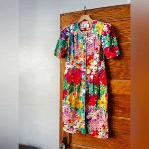 VINTAGE | multicolor button up floral dress, size 4/6